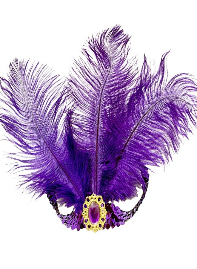 XKTEI 2pcs Sequins Feather Headpiece,1920s Flapper Headband,Mardi Gras Carnival Party Headwear Costume Accessory Women Headdress (Purple-A) - Image 1